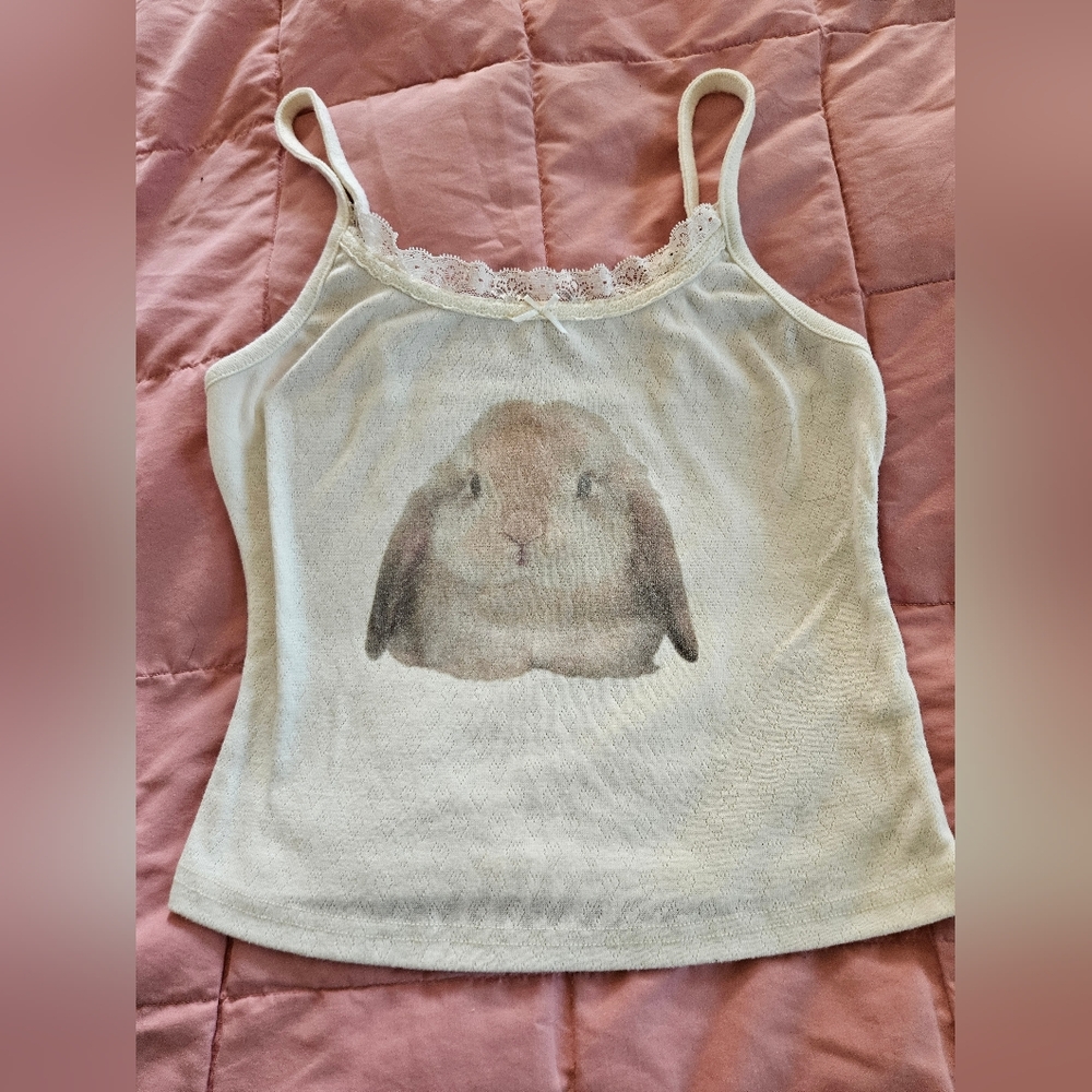 Cider Off White Bunny Lace Bow Tank Top Small